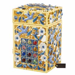 Hand-Painted Enamel Tzedakah Charity Box Keepsake Treasure Box Embellished with Matashi Crystals and a Flower Dove Motif Design with Gold Accents, Judaica Home Decor Piggy Bank