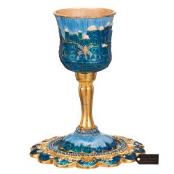 Hand-Painted Enamel Tall 5" Kiddush Cup Set with Stem and Tray Embellished with High Quality Crystals and Jerusalem Cityscape, for Weddings, Shabbat, Havdalah, Passover Goblet, Judaica Gift Home Decor, Blessings Cup