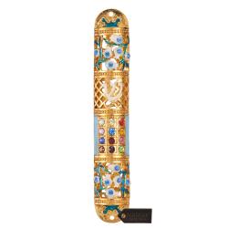 Hand Painted 6" Enamel Mezuzah Embellished with Multi Colored Crystals and a Floral Design with Gold Accents and High Quality Crystals by Matashi