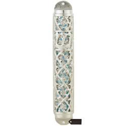 Matashi Hand Painted Enamel 7'' Mezuzah Embellished with Hebrew Shin and Crystals Home Door Wall Decor Housewarming Present Gift for Holiday Festival